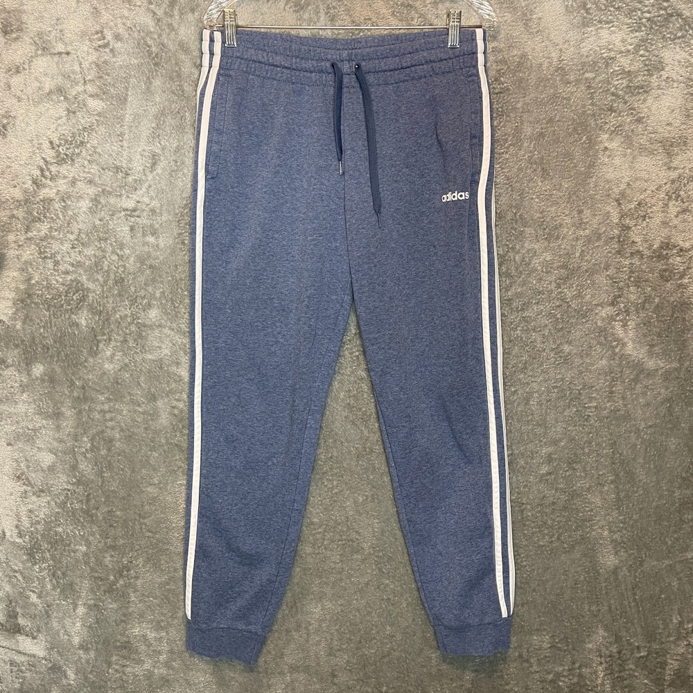 adidas Womens 3 Stripes Tracksuit Fleece Elastic Waist Pull On Ankle Joggers L